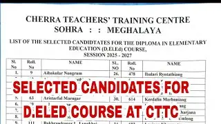 Selected Candidates FOR DELED COURSE AT CTTC SOHRA