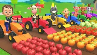 Малыш учит названия фруктов вместе с животными! 🍎🚜 Красочная игрушечная ферма с трактором для дет...