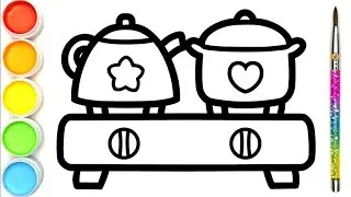 Coloring Kitchen set tools drawing for kids/how to draw kitchen set easy/drawing for kids
