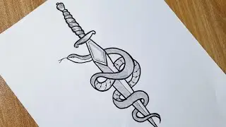 How to draw a sword with snake || Sword tattoo drawing