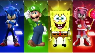 SONIC🆚MARIO🆚SPONGEBOB HEROS COFFIN DANCE AND TILES HOP 🪩🪄#coffindance #tileshop #sonic #mario