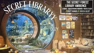 The Secret Forest Library Ambience   Heavy Rain on Round Windows, Cozy Fireplace & Deep Focus