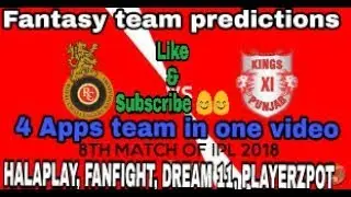 RCB vs KXIP dream 11, playerzpot, halaplay, my team 11, fanfight Team predictions, important news