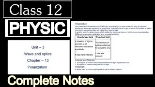 NEB Class 12 Physic Unit 3 Wave and Optics Chapter 12 Polarization | Complete Notes/Exercise 