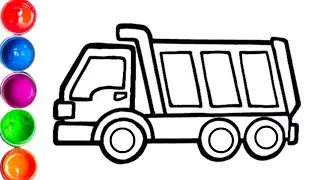 How to Draw a Dump Truck, Drawing,Coloring, Painting for Kids & Toddlers | Easy Drawing Step by Step