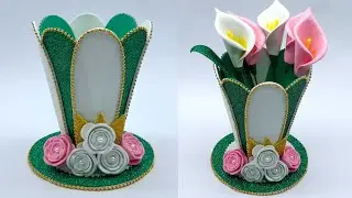Beautiful Flower Pot - Flower vase making easy tutorial at home - DIY foam sheet craft ideas