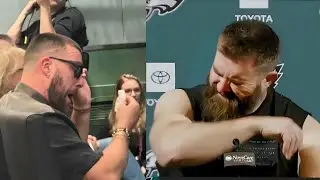 Travis Kelce Breaks Down in Tears During Jason Kelce's NFL Retirement Press Conference