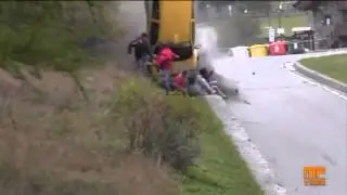 CLOSE CALL  Rally car crashes within inches from hitting spectators