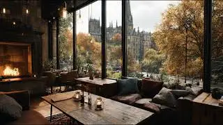 Autumn Caf&eacute; ☕ Cozy Fireplace Ambience with City View | 2 Hours (4K)