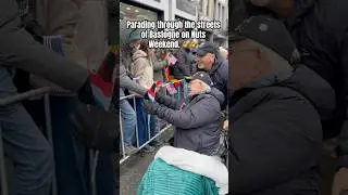 World War II Veteran Dennis Boldt parades through the streets of Bastogne on Nuts Weekend. 🥜🥜