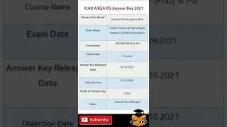 ICAR AIEEA PG 2021 Answer Key PDF Out #ICAR_AIEEA_PG_2021_Answer_Key_PDF_Out #shorts