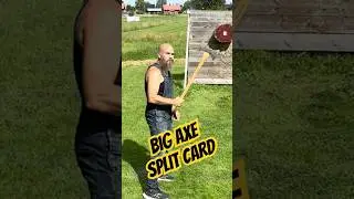 World Champion Axe Thrower Splits a Card