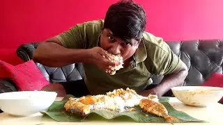 Eating Mackerel fish fry ,fish Gravy with Unlimited White rice