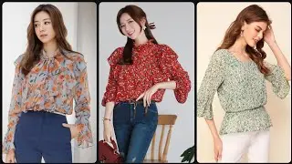 international running and demonding office women ruffle long sleeve printed chiffon shirt design