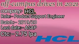 how to apply for hcl||hcl hiring for batches 2019/20||latest offcampus drives||job updates freshers
