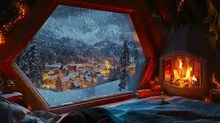 Quiet Winter Cabin Night Ambience with Crackling Fireplace and Snow Sounds for Better Sleep