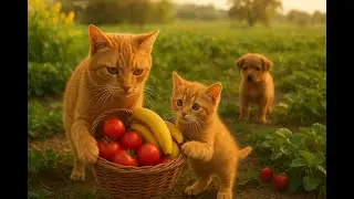 Mama Cat & Kitten&rsquo;s Farm Adventure 🐱🍓🍌 Rescuing a Lost Puppy | Heartwarming Animal Story