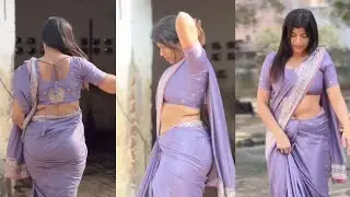 Lavender Satin - Silk Saree with Embroidered Border & Matching Short - Sleeve Blouse 