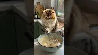 Ai Cat Video - Cat baking a cake - batter whisking #ai #cat #aiart #cake #food #baking #shorts #yt