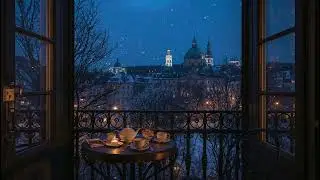 Blue Hour Balcony Jazz ☕️ | Warm Tea, Soft Snow, Quiet City