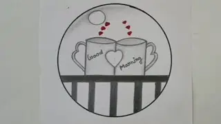 EASY GOOD MORNING DRAWING WITH TEA CUP | CIRCLE SCENERY| PENCIL DRAWING 
