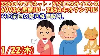 3350メタプラネット・5721エスサイエンス・6993大黒屋ホールディングス・285Aキオクシアホールディングス　など前回の続き株価解説。(2026/1/22)