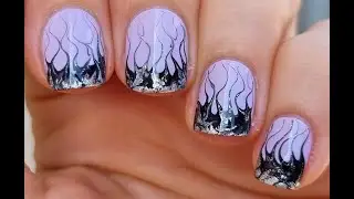 Black Flames HALLOWEEN NAIL ART - Elegant Drag Marble Purple NAILS Tutorial