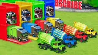 Garage with Colors - ALL MIXER TRUCK WITH DOUBLE FLATBED TRAILER TRUCK, VOLVO, MERCEDES, RENAULT