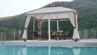 10x13 FT Outdoor Double Vent Soft Top Gazebo with Mosquito Netting and Curtains