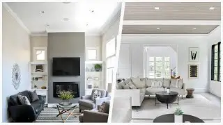 75 Dark Wood Floor Living Space With A Hanging Fireplace Design Ideas You'll Love 🔴