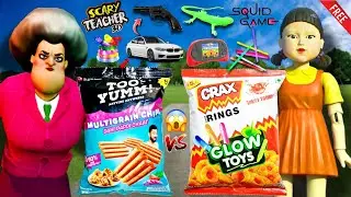Scary 🤯Teacher Chips VS Squad Game Crax Rings Glow Toys With Free Gift Inside | M2L