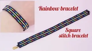 🌈Rainbow bracelet/Square stitch bracelet/Easy bracelet making at home/Handmade jewelry/Diy Beading