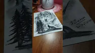 wolf and the moon pencil sketch