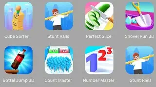 Bottle Jump 3D, Number Master, Stunt Rails, Cube Surfer, Shovel Run 3D :- Max Levels Gameplay Videos