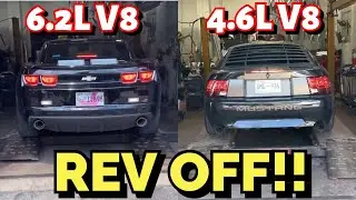 REV OFF! CHEVY CAMARO SS 6.2L V8 Vs Ford Mustang GT 4.6L V8!
