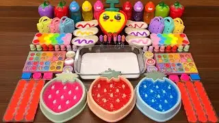Slime Mixing Random Things: Rainbow Strawberry Clay & Glitz