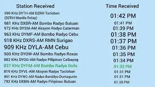 MW AM Radio Stations received in Calvary Hill, Tacloban City, Leyte, Philippines