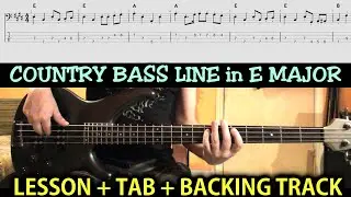 Country Bass Line LESSON with TAB & Backing Track | Easy Bass Line