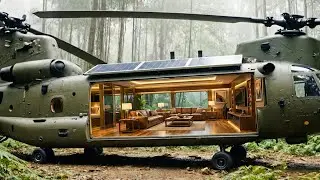 Building a House Inside an Abandoned CH-47 Chinook Helicopter in the Forest (Full ASMR Process)