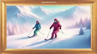 Two People Skiing Down a Snowy Mountain | Art | Winter Background | Screensaver 4K | No Sound Video