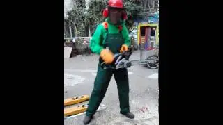 Getting ready to cut ice with a chainsaw for Twilight III