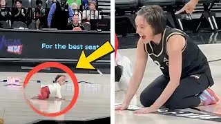 Girl is winning baby crawling race in basketball arena, but what happens next shocks parents
