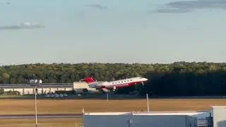 Red & White GulfStream Jet Takeoff From RDU Airport.