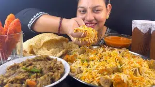 Eating😋Spicy Chole With Kulcha Paratha And Veg Briyani ,Chaap ll Foodie Gd ll