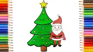 How to Draw Santa Claus with Christmas Tree Easy for kids | Christmas drawing | Jojee Kids Drawing