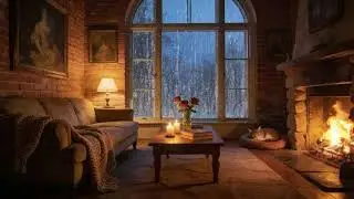 Relaxing Rain to Sleep - Sounds of Rain and Crackling Fire in Cozy Cabin at midnight helps to Sleep
