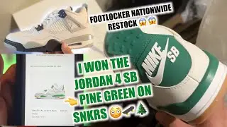 FOOTLOCKER RESTOCKED ON GS MIDNIGHT NAVY 4s. I WON JORDAN 4 SB PINE GREEN ON SNKRS APP 😳🌲👟🛹