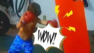 Luva de Boxe Infantil - Garoto prod&iacute;gio de 5 anos treinando!