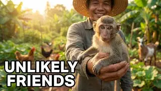 Cute Animal Family in the Countryside &ndash; Monkey, Dog & Cat | Den Country Life Vlogs