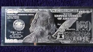 Silver 4oz Benjamin Franklin $100 Bill. HD